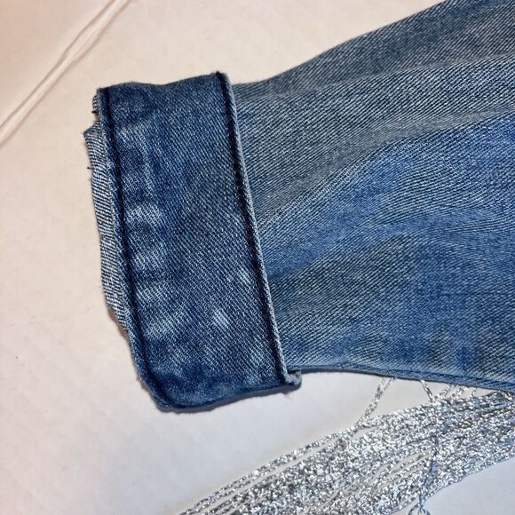 Fantastic Fawn Denim Jacket Womens Medium Silver Fringe Back Blue Jean Jacket - Picture 7 of 14
